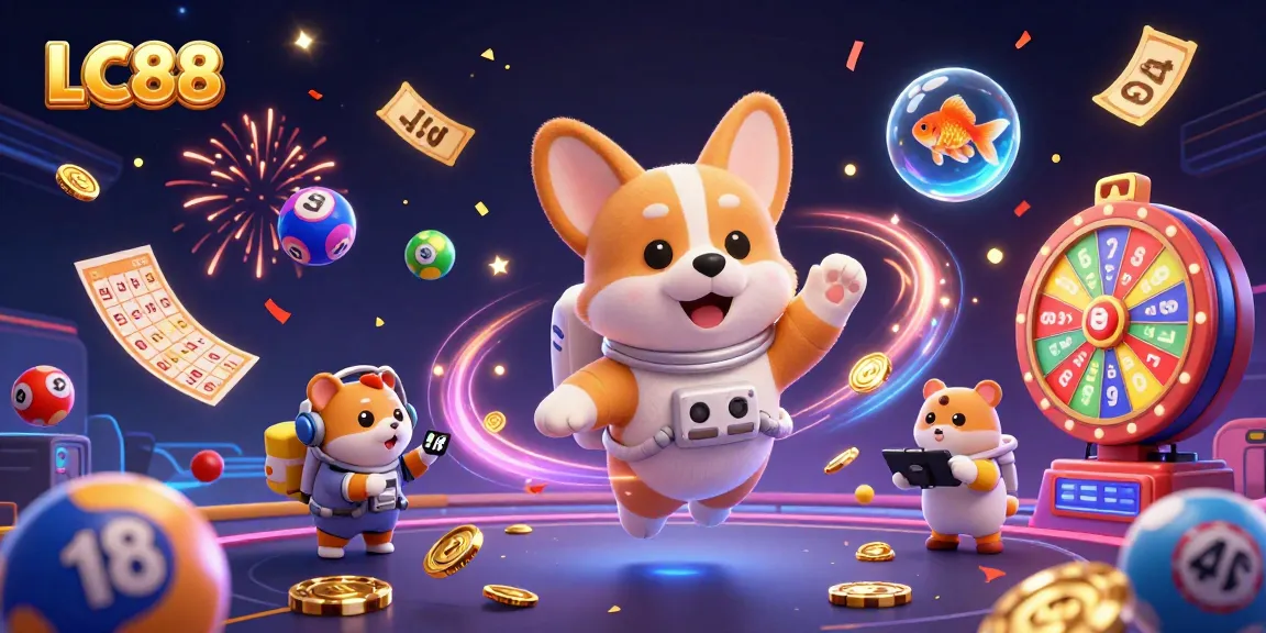 Experience winning strategies with LC88 in a vibrant casino illustration featuring playful characters.