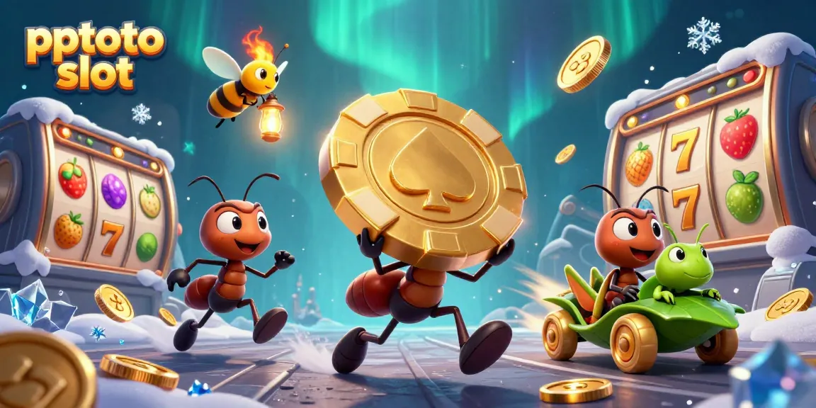 Permainan pptoto slot dengan karakter kreatif membawa chip poker emas yang menarik.