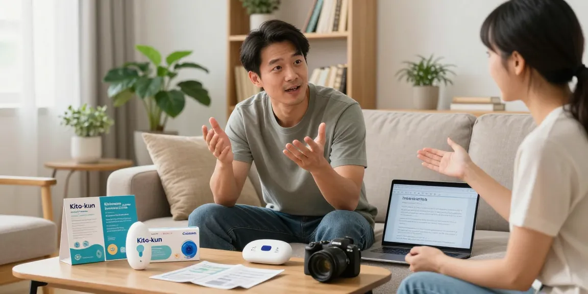 キトー君の口コミについて友人と話し合う男性の健康的な雰囲気のシーン