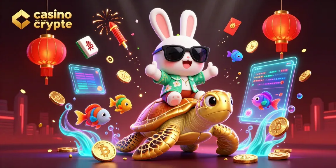 Découvrez le casino en ligne crypto avec un adorable lapin chanceux et une tortue dorée dans un environnement ludique.