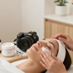 Beauty consultant applying Vitamin Rich Facial Balm in serene skincare studio, showcasing a calming ambiance.