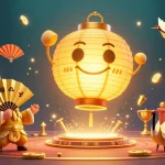 Nohu90 showcases a vibrant casino environment, featuring colorful slot reels and a giant golden spirit enticing players with jackpots.