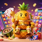 Expérimentez un casino crypto vibrant avec un roi ananas et ses gardes, entourés de jeux palpitants.