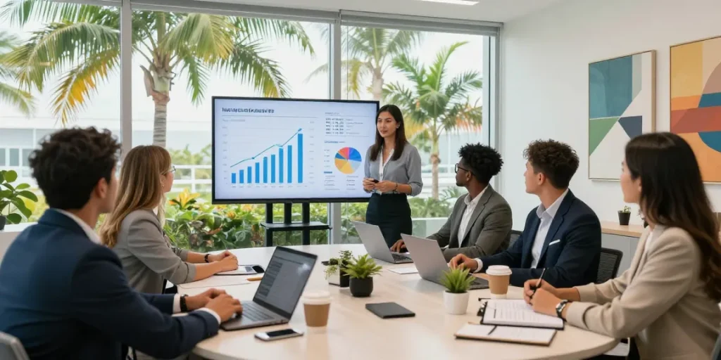 Executives collaborating in a modern Palm Beach office, focusing on executive jobs in Palm Beach.