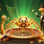 Experience thrilling bets on Luck8 with a vibrant 3D casino scene depicting a roulette wheel spun by a golden spider.
