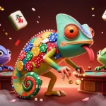 Jouez au casino en ligne avec des jeux dynamiques dans une scène de casino colorée.