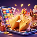 Engaging illustration of lolajack casino sans dépôt showcasing a magical scene with a golden fortune cookie and gaming elements.