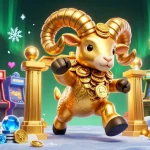 Experience the vibrant energy of mpo500 with a golden ram charging through a casino-themed scene.