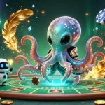 Play poker with a vibrant array of grekiska öar-themed casino elements in a dynamic alien scene.