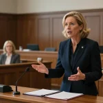 Karen McCleave Toronto confidently presenting in court, showcasing legal expertise.