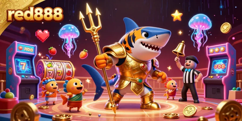 Join the excitement with red888 as a fierce tiger shark takes on the underwater slot game arena!