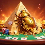 Experience thrilling games at qq88 com with vibrant 3D cartoon illustration depicting a golden dung beetle in a lively casino scene.