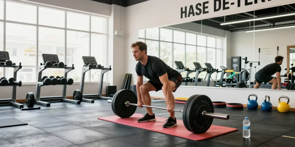 Athletic individual lifting weights in a fitness studio, representing the quality offerings of Deus Medical Shop.