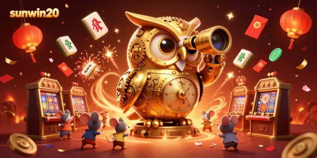 Experience thrilling excitement with sunwin20 as the golden owl surveys winning slots and games.