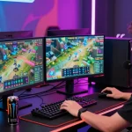 Situs tantegacor88 - Live streamer berinteraksi dengan audiens selama sesi permainan online yang energik.