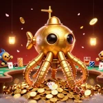 Illustrez votre expérience au casino en ligne sans wager avec un kraken sur des pièces d'or.