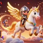 Experience thrilling gameplay at BATA4D with a magical scene featuring a celestial knight and treasures.