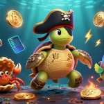 Jouez sur le casino en ligne paysafecard avec une illustration colorée d'une tortue pirate et de trésors sous-marins.