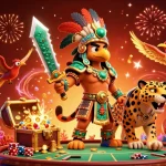 Siti casino non AAMS: Un'illustrazione dinamica di guerrieri aztechi e elementi di gioco d'azzardo.
