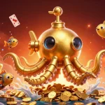 Explore the vibrant world of nhà cái 88vbet with a golden kraken submarine amidst treasure and games.