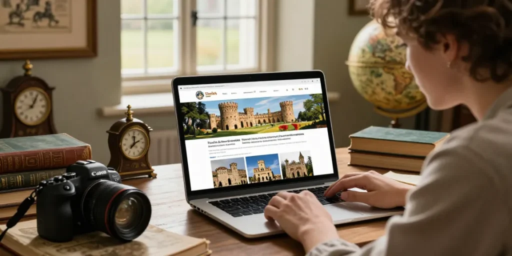 Discover Tynte's Castle's rich historical narratives through user engagement on a laptop, blending technology with heritage exploration.