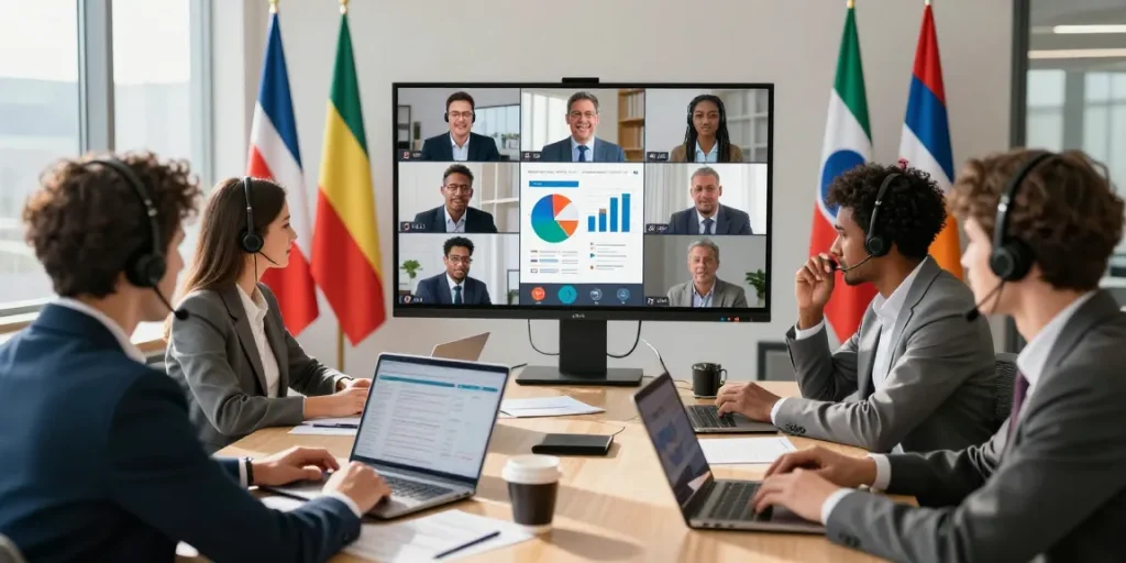 Laboratorio de Llamadas internacionales con profesionales conectados en videoconferencia.