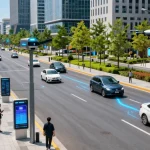 Exploring the benefits of IoT in a vibrant smart city environment with connected vehicles and smart technology.
