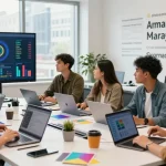 Collaboration among young entrepreneurs at https://raja328.com/, showcasing digital marketing trends and products.