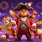 Parier coupe du monde foot avec un ours pirate et un tigre sur fond festif et coloré.