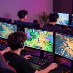 Players enjoying immersive gaming experience on 7meter platform with vibrant graphics.