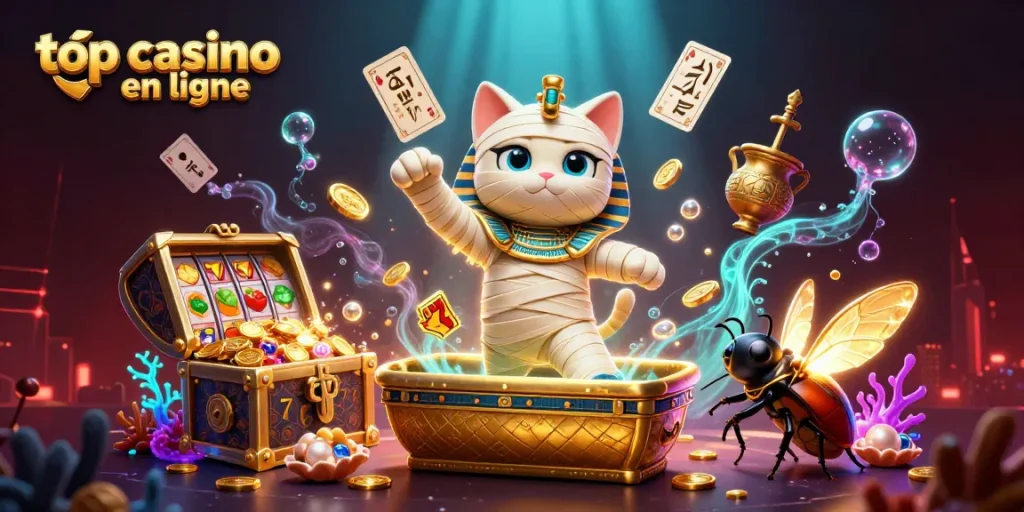 Créez des gains impressionnants sur le top casino en ligne avec notre illustration unique de chats momies égyptiens