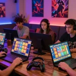 Players enjoying online slot games on oppa86 in a vibrant gaming environment.