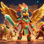 Visez les jackpots dans les meilleurs casinos en ligne avec des guerriers aztèques et des éléments dorés.